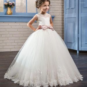 Flicka klänningar vit elfenben blomma puffy tyll tävling klänning första nattvardsboll prinsessan baby fest
