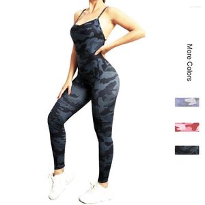 Gym Clothing Women Jumpsuit With Wireless Pads Camouflage Printing Quick Dry Gymnastics Dancing Aerial Yoga Bodysuits Swimsuits