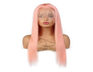 Pure Pink Full Lace Human Hair Wigs Silkeslen Straight Brasilian Virgin Human Hair 150 Density Spets Front Wig With Baby Hair Glueless9197130