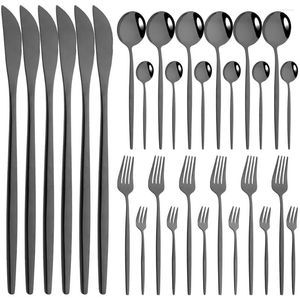Dinnerware Sets 30Pcs Black Set Knife Cake Fork Tea Spoons Cutlery Stainless Steel Silverware Western Kitchen Flatware Tableware