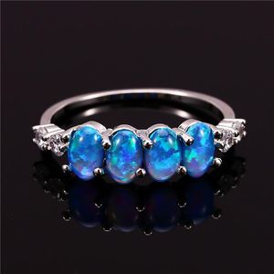 Обручальные кольца модный синий огонь опал обручальное кольцо с однояжа маленького овального камня винтажный серебряный цвет для женщин Boho Jewelrywedding