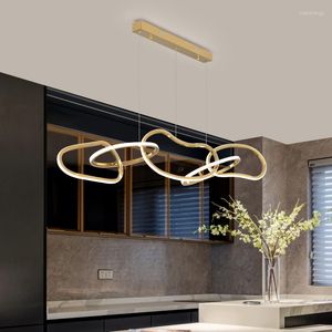 Kronleuchter Moderne Gold Edelstahl Ring LED Pendelleuchten Kreatives Esszimmer Restaurant Bar Minimalistische Persönlichkeit Kunst Hängelampen