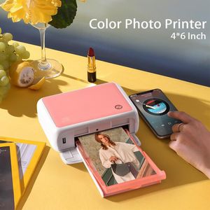 Printers Color Photo Printer Portable Full Color Wireless Photo Printer USB Bluetooth 300DPI Thermal Sublimation Printer Or Paper Ribbon