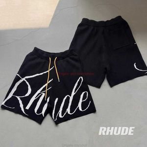 デザイナーショートファッションカジュアル衣料ビーチショーツ上海出荷rhude jacquardレターハイストリートドローストリングニットショーツユニセックスカジュアル用途パンツジョー