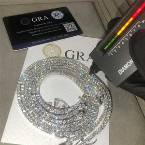 GRA HIP HOP-smycken 2.0mm-6.5mm VVS Moissanite Mossinate Tennis Chain Diamond 925 Silverguld Iced Out Plated Halsband