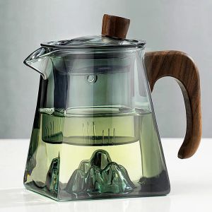 Teekanne mit Holzgriff, hitzebeständig, Kung-Fu-Tee, Puer-Tee, duftender Tee, Glaskessel, transparente Glas-Teekanne