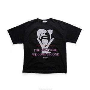 Designer modekläder T-shirts T-shirt Ru235 Rhude Black come Second Porträtt Rock Vintage Kortärmad T-shirt Bomull Streetwear Toppar Casual Sportkläder Rock Hiphop