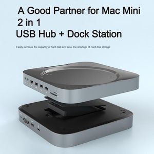 Hubs USB C Hub + Estação de doca do gabinete do disco rígido para Mac mini com leitor de cartão VGA TF/SD HDMicompatíveis Perfeito para Mac mini