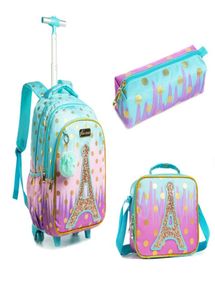 3 IN 1 School Children039s Backpack with Wheels Kids Wheeled Bag Teenagers Girls Canvas Travel Trolley Bags 2202102499243