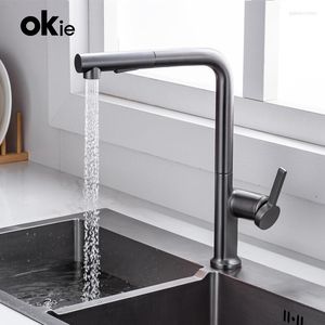 Kitchen Faucets Pull Out Faucet 360 Rotation Deck Mounted Stream Sprayer Head And Cold Water Brass Sink Mixer Tap Brushed Gold Black