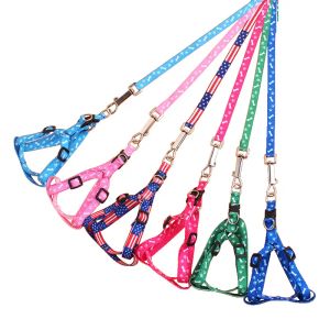 1.0*120cm Dog Harness Leashes Nylon Printed Adjustable Collar Puppy Cat Animals Accessories Pet Necklace Rope Tie New