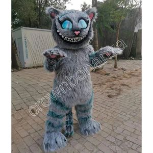 Costumi della mascotte del gatto del Cheshire Costumi di carnevale dei cartoni animati Unisex Adulti Outfit Festa di compleanno Halloween Christmas Outdoor Outfit Suit