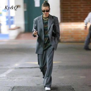 Suits 2022 Early Spring New Grey Suit Set HighEnd Temperament Goddess Fashion Formal Blazers Coat Straight Wide Leg Pants Trousers
