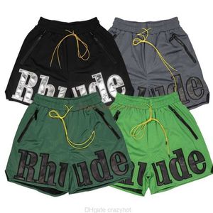 デザイナーショートファッションカジュアル服ビーチショーツハイバージョンRhude Drawstringメッシュバスケットボール通気スポーツストリートルーズパンツCapris Fo