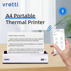 プリンターvretti A4ポータブルサーマルプリンターBluetoothイージーキャリー転送マイクロプリンターサポートビジネスオフィスワークモバイルプリンターギフト