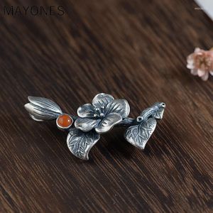 Pendant Necklaces 925 Sterling Silver Red Stone Flower Pendants For Women Lover Gift RetroThai Fine Jewelry