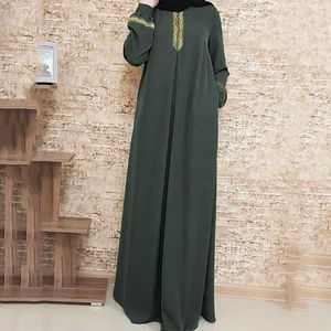 Ethnic Clothing 2023 Design Maxi Sundress Women Long Sleeve Solid Color Muslim Dress Noble Abaya Turkey Sequin Elegant Malaysia Morocco