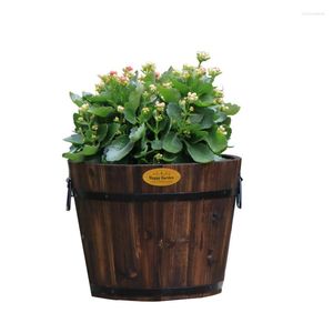 Vaser yy balkong Planterar blommor och grönsaker Grön Plant Flower Pot Wood Barrel Succulent