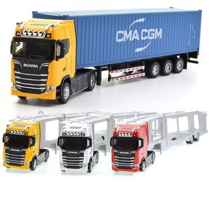 Diecast Model car 1 50 Diecast Alloy Truck Model Toy ContainerTruck Pull Back Engineering TransportVehicle Boy Toys For Children 230526