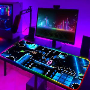 Rests Cartoon Mausepad Geometry Dash Mouse Pad PC Gamer Computer Desk Mat Gaming Accessories Varmilo Anime RGB Backlight LED Mousepad