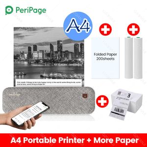 プリンターPeripage A4 Impressora Thermal Mini Portable Bluetooth Documents Word Printing Machine with A40 Papers Rollsラベルペーパープリンター