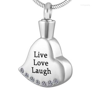Anhänger Halsketten IJD8597 Kostenlose Gravur Live Love Laugh Edelstahl Kristall Herz Andenken Memorial Urne Feuerbestattung Schmuck Halskette