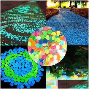 Decorazioni da giardino Glow In The Dark Stones Passerelle esterne Incandescente Ciottoli luminosi fluorescenti Luminosi per la decorazione Drop Delivery Dhqb3