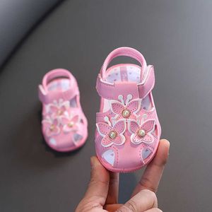 Sandaler sommar spädbarn sandaler baby flickor anti-kollision småbarnskor mjuk botten äkta läder barn barn strand sandaler