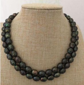 Kedjor Fashion Jewelry Double Strands 10-11mm Tahitian Black Green Baroque Pearl Necklace 18 