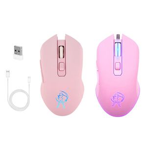 Myszy kolorowe podświetlenie USB Wired bezprzewodowy laptop myszy myszy Śliczne piękne myszy do gier ergonomiczne myszy do laptopa PC Pink Mysz