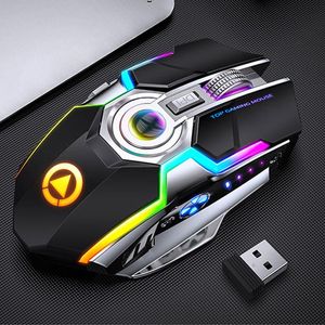 Rato de jogo recarregável sem fio mouse silencioso 1600 dpi ergonômico 7 teclas rgb led retroiluminado 2.4g usb óptico para computador portátil