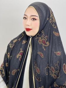 Ethnic Clothing Beautiful For Woman Two Pattern Black With Drill Turban Muslim Adult Turkey Cotton Scarf Islamic Shawl Hijabs