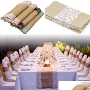 Other Festive Party Supplies Linen Lace Table Flag Jute Wedding Decoration Tablecloths Chair Er Christmas Home White Black Pink Dr Dhvkx