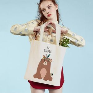 Shopping Bags Be Brave Lion Giraffe Lady Shoulder Bag Cute Cartoon Animal Double Print Reusable Canvas Tote Handbag For Women