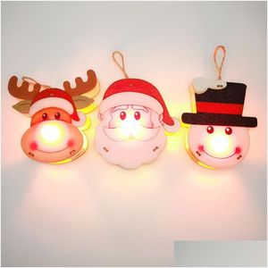 Decorações de Natal Árvore Pendurado Pingente de Luz Papai Noel Boneco de Neve Deer Design Luminoso Ornamento de Madeira Drop Delivery Home Garden Festiv Dh1Po