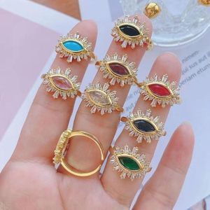 Cluster Rings 5Pcs Fashion Colorful Cz Crystal Pave Ring Eye Shaped Jewelry For Women Men Party Dainty