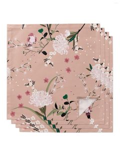 Table Napkin 4pcs Pink Flower Bird Spring Square 50cm Party Wedding Decoration Cloth Kitchen Dinner Serving Napkins