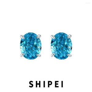Stud Earrings SHIPEI 925 Sterling Silver Crushed Cut 2CT Oval Aquamarine Citrine Ruby Sapphire Gemstone Ear Studs Fine Jewelry