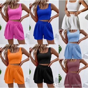 Women Tracksuits Two Pieces Set Designer New 2023 Spring Urban Leisure Ladies Knitted Cotton Sleeveless Homewear Set 7 Colours