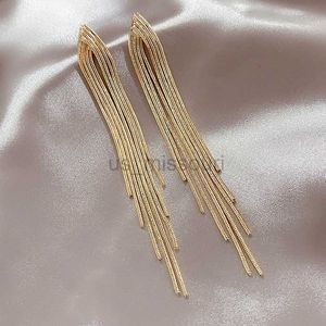 Stud Vintage Gold Color Bar Long Thread Tassel Drop Earrings For Women Korean Glossy Geometric Simple Hanging Earring Wedding Jewelry J230529