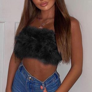 Serbatoi da donna Donna Sexy Furry Crop Top Trim Canotta senza maniche Canotta Party Club Streewear 2023 Femminile Corsetto Y2k Corsetto Bustier