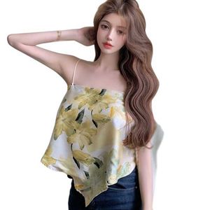 Tanks Camis 2021 Silk Scarf Women's Summer Chiffon Bra Belt Printed Tank Top P230526