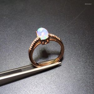 Klusterringar äkta naturlig eld opal ring solid 925 sterling silver för kvinnor färg ädelsten 6mm 8mm fina smycken