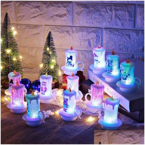 Mumlar Noel Led Gece Işıkları Santa Snowman Mum Taşınabilir Alevsiz Merry Ev Offi