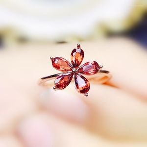 Anéis de cluster anel de flor natural granada vermelha real por jóias 3 5mm 0,3ct 5pcs gemstone 925 prata esterlina fina j22676