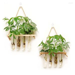 Vases Creative Solid Wood Hydroponic Test Tube Glass Wall Hanging Decoration Vase Home Water Plant Flower Container
