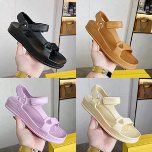 Italien känner gummisandaler Kvinnor Designer Slides Neon Yellow Cream White Lilac Wheat Black Beach Talltor Fashion Luxury Women Summer Sandal Shoes 35-40 EUR