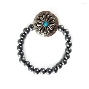 Strang Neueste Kürbis Blume Türkis Kunststoff Perlen Elastisches Armband Für Frauen Western Vintage Geometrie Armreifen Kreative Schmuck