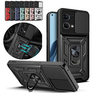 Military Grade Armor Rugged Cases Ring Stand Slide Camera Lens Protection For OPPO A16 A16S A17 A54 A74 A94 A55 A57 A58 A78 Reno 7 8 8T Realme 10 Pro G55 GT3 C31 C35 C21Y