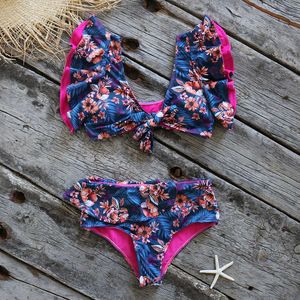 Swim Wear Women's Swimwear Two-Pieces Women Floral 2023 Ny push-up vadderad BH Ruffles Bandage Bikini Set Swimsuit Swimwear Bathing Suit Beachwear Biquini AA230529